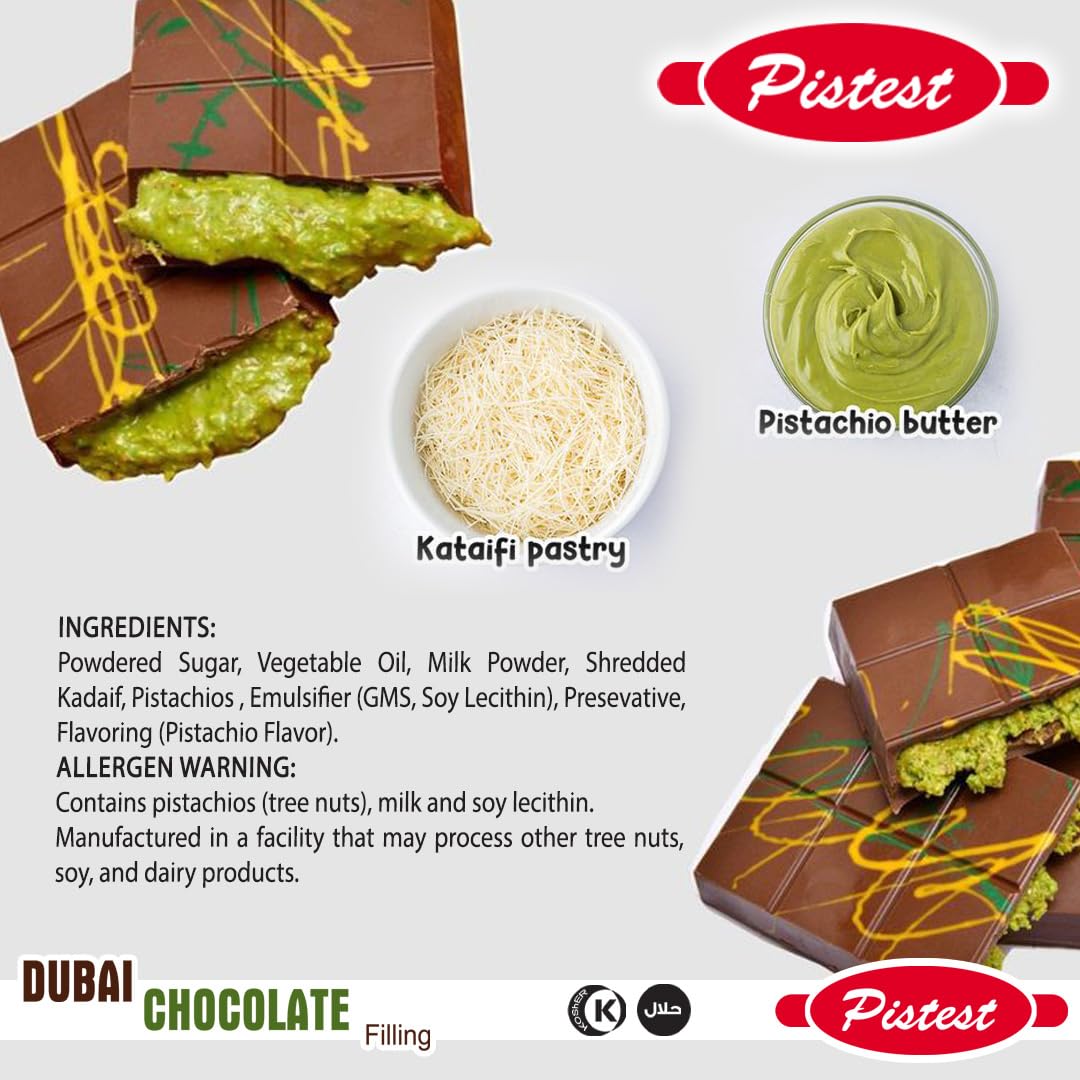 Dubai Pistachio Chocolate Bar Filling – Premium Pistachio Cream with Crispy Kataifi | Viral Candy Ingredient & Gourmet Dessert Spread – 8.8 oz - Image 6