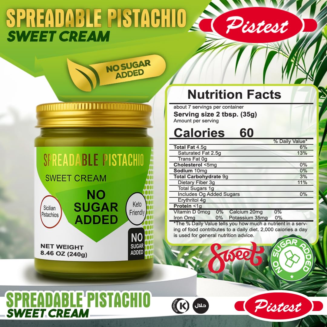 Spreadable pistachio - Sweet Pistachio Cream Spread – No Sugar Added, No Palm Oil, High Fiber, Keto Friendly, High Protein, Gluten-Free (21.2 oz) - Image 2