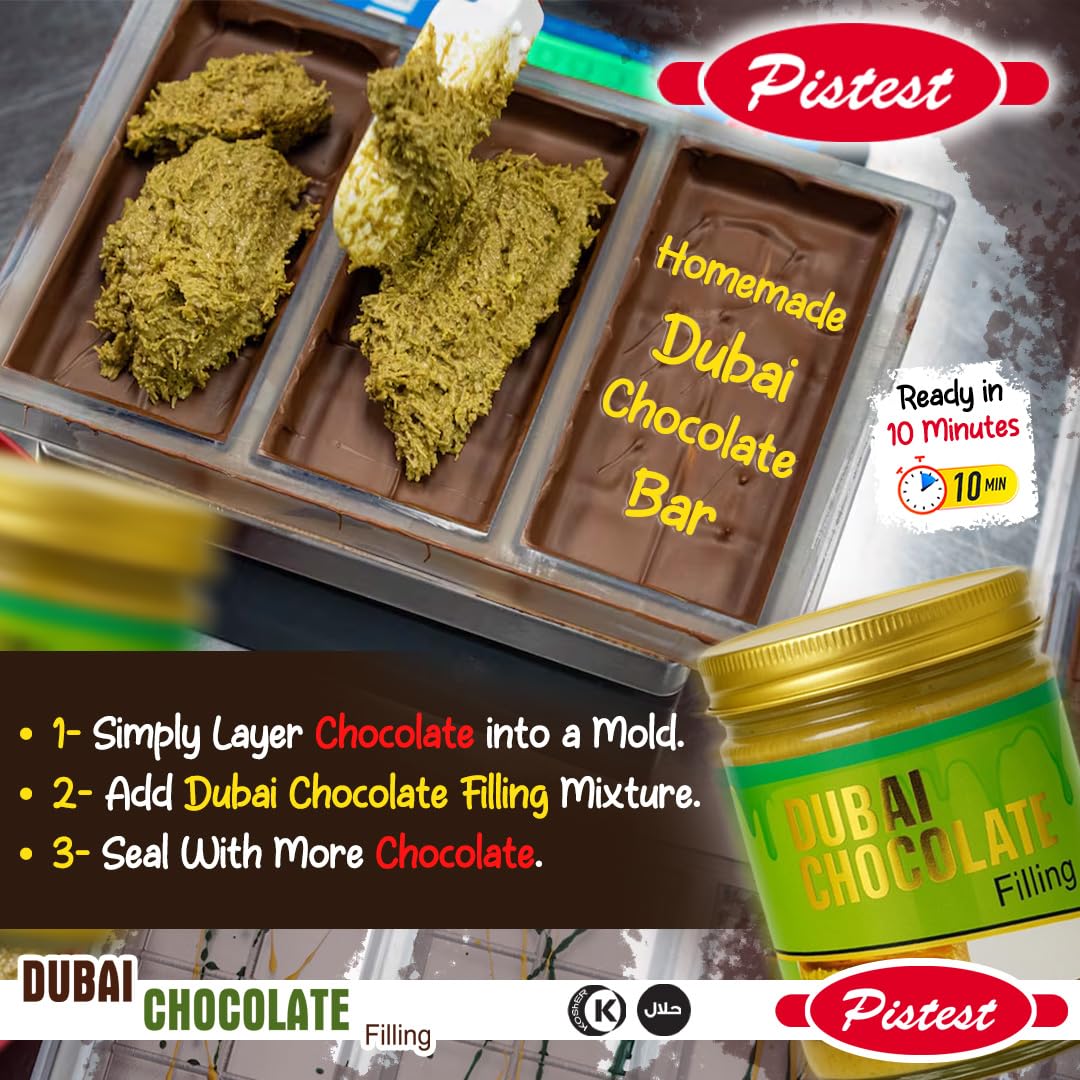 Dubai Pistachio Chocolate Bar Filling – Premium Pistachio Cream with Crispy Kataifi | Viral Candy Ingredient & Gourmet Dessert Spread – 8.8 oz - Image 5