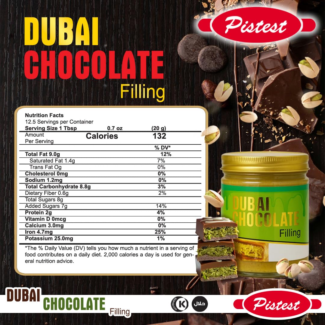 Dubai Pistachio Chocolate Bar Filling – Premium Pistachio Cream with Crispy Kataifi | Viral Candy Ingredient & Gourmet Dessert Spread – 8.8 oz - Image 2