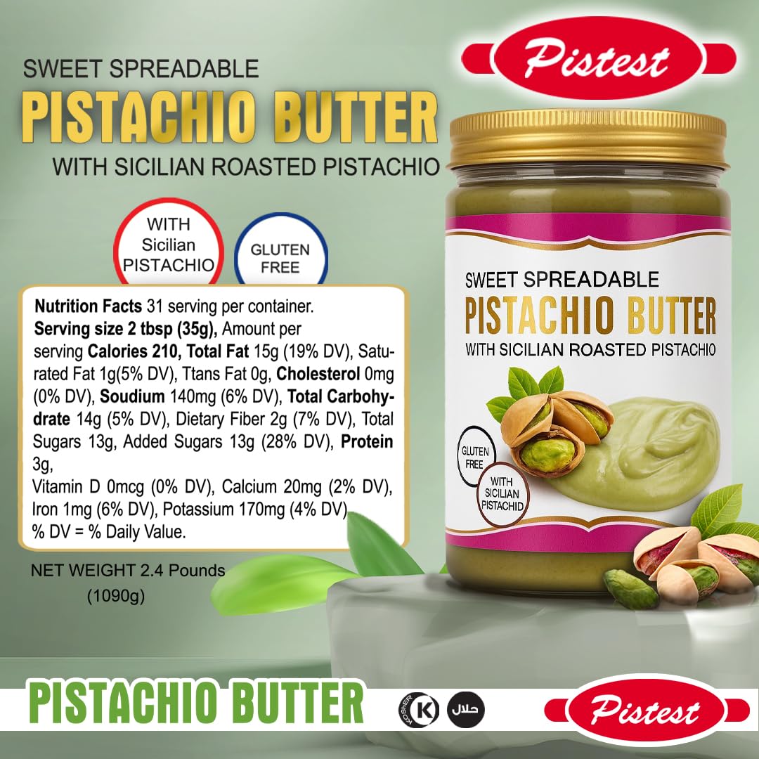 Sweet Spreadable - Sweet Pistachio Butter Spread 2.4 Pound– Made with Roasted Sicilian Pistachios, Gluten-Free – Creamy Pistachio Spread for Knafeh, Desserts, Pastries, and More - 1090g - Image 2
