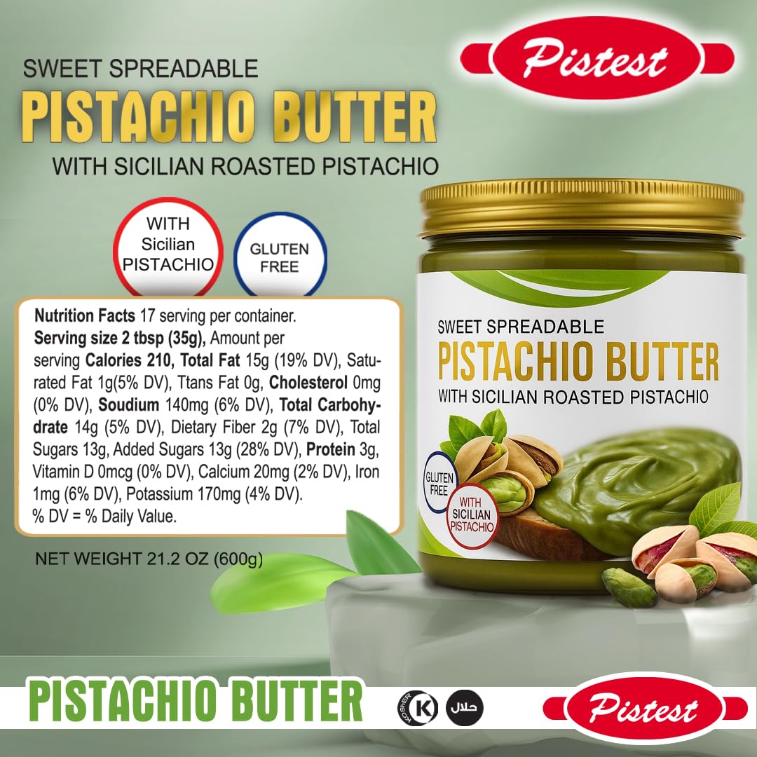 Sweet Spreadable - Sweet Pistachio Butter Spread 21.2 oz– Made with Roasted Sicilian Pistachios, Gluten-Free – Creamy Pistachio Spread for Knafeh, Desserts, Pastries, and More - 600g - Image 3