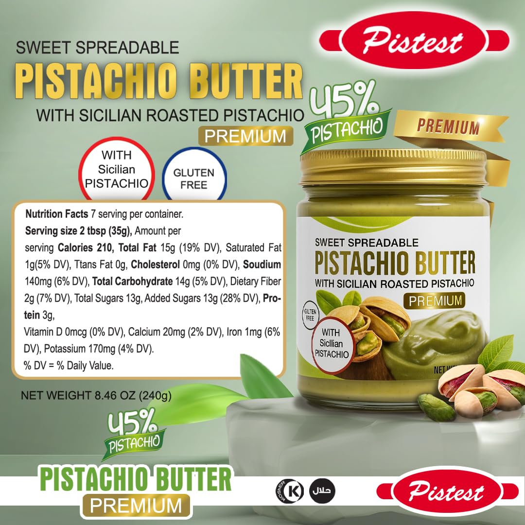 Sweet Spreadable – Premium Pistachio 45% Butter Spread with Roasted Sicilian Pistachios - 21.2 oz (600g) - Gluten-Free – Creamy Pistachio Filling for Knafeh, Desserts, and Pastries - Image 2