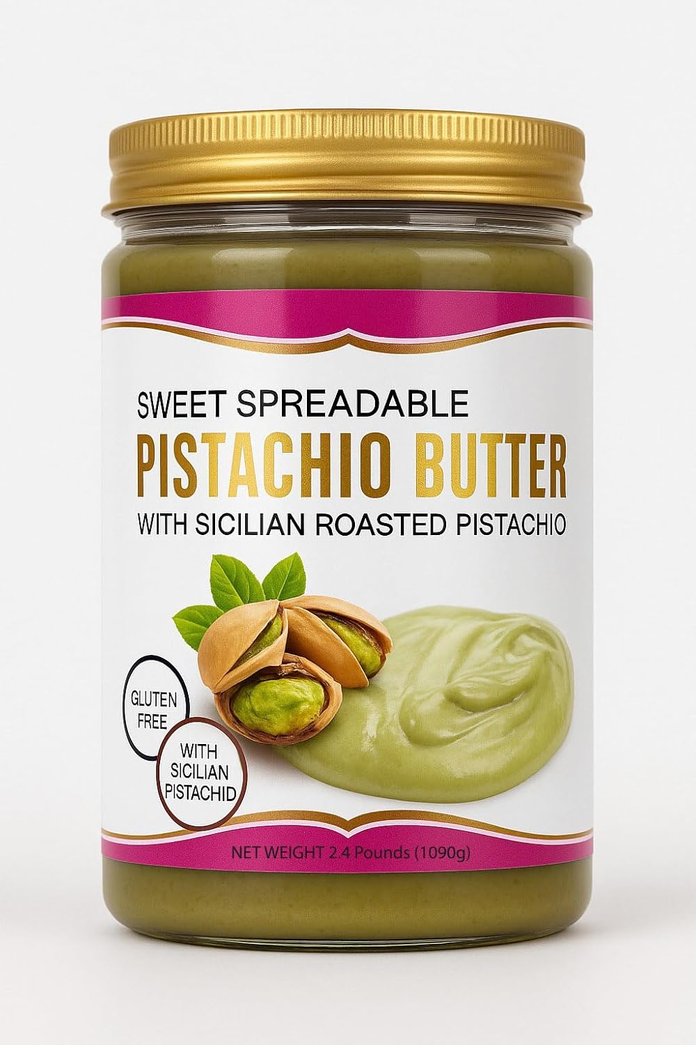 Sweet Spreadable - Sweet Pistachio Butter Spread 2.4 Pound– Made with Roasted Sicilian Pistachios, Gluten-Free – Creamy Pistachio Spread for Knafeh, Desserts, Pastries, and More - 1090g
