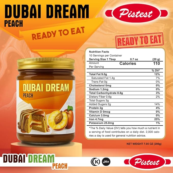 Dubai Dream – Chocolate Pistachio with Peach Cream Filling, Kunafa Crunch & Double Chocolate Coating – Gourmet Treat & Snack – 200g/7.05 oz - Image 2