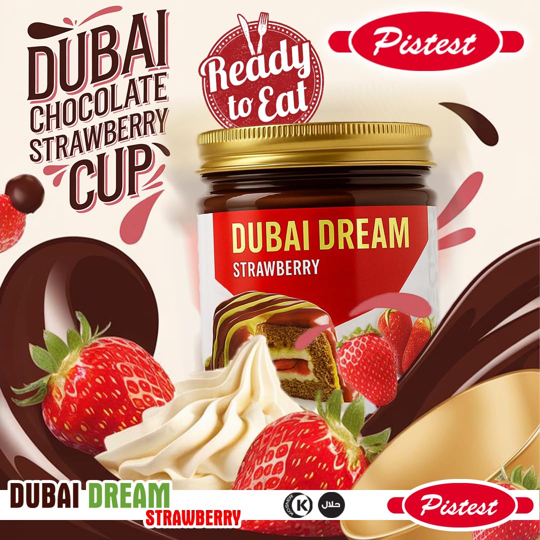 Dubai Dream – Dubai Chocolate Pistachio with Strawberry Cream Filling, Kunafa Crunch, and Double Chocolate Coating – Treat, Snack, Dessert, High Protein Gourmet Dubai Dessert – 200g/7.05 oz - Image 5