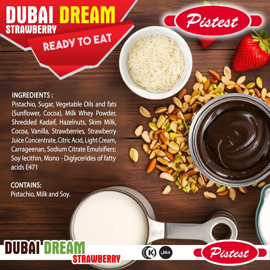 Dubai Dream – Dubai Chocolate Pistachio with Strawberry Cream Filling, Kunafa Crunch, and Double Chocolate Coating – Treat, Snack, Dessert, High Protein Gourmet Dubai Dessert – 200g/7.05 oz - Image 6