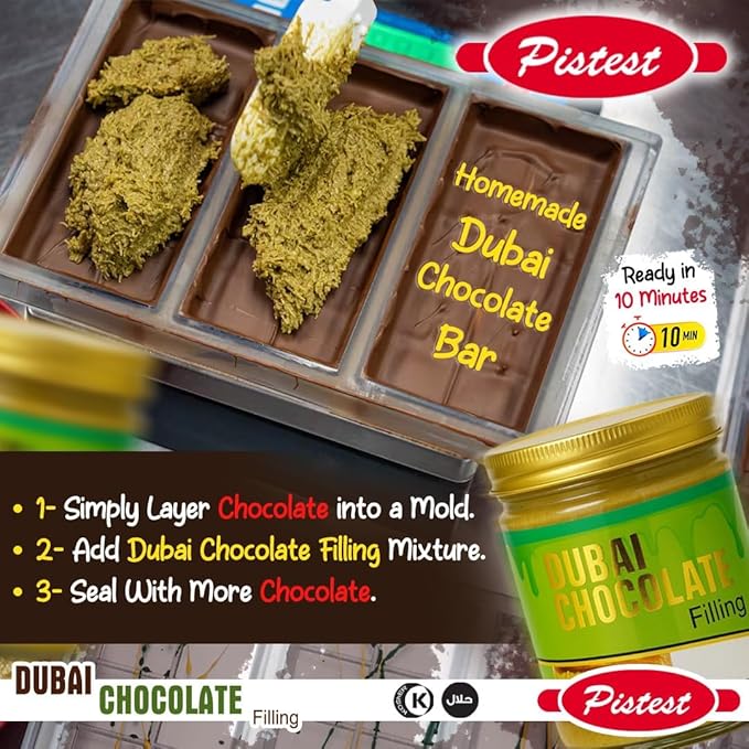 Dubai Pistachio Chocolate Bar Filling – Premium Pistachio Cream with Crispy Kataifi | Viral Candy Ingredient & Gourmet Dessert Spread – (35 oz) - Image 4