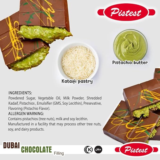 Dubai Pistachio Chocolate Bar Filling – Premium Pistachio Cream with Crispy Kataifi | Viral Candy Ingredient & Gourmet Dessert Spread – (35 oz) - Image 5