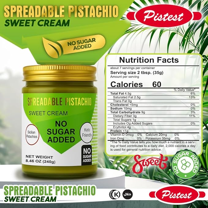 Spreadable pistachio - Sweet Pistachio Cream Spread – No Sugar Added, No Palm Oil, High Fiber, Keto Friendly, High Protein, Gluten-Free (8.46 oz) - Image 2