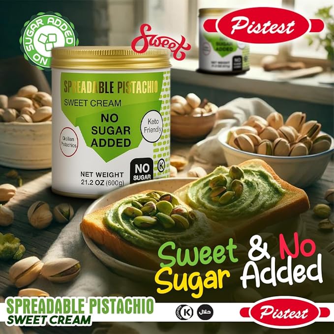 Spreadable pistachio - Sweet Pistachio Cream Spread – No Sugar Added, No Palm Oil, High Fiber, Keto Friendly, High Protein, Gluten-Free (21.2 oz) - Image 4