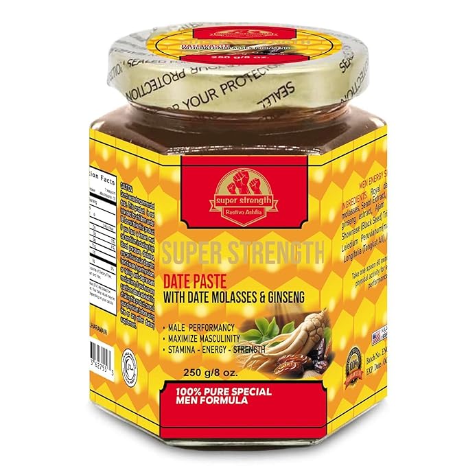 Restivo Ashfea Date Paste with Wild Flower Honey - Royal Jelly and -Black Seed, 8 Fl Oz Glass Jar, Organic Mix
